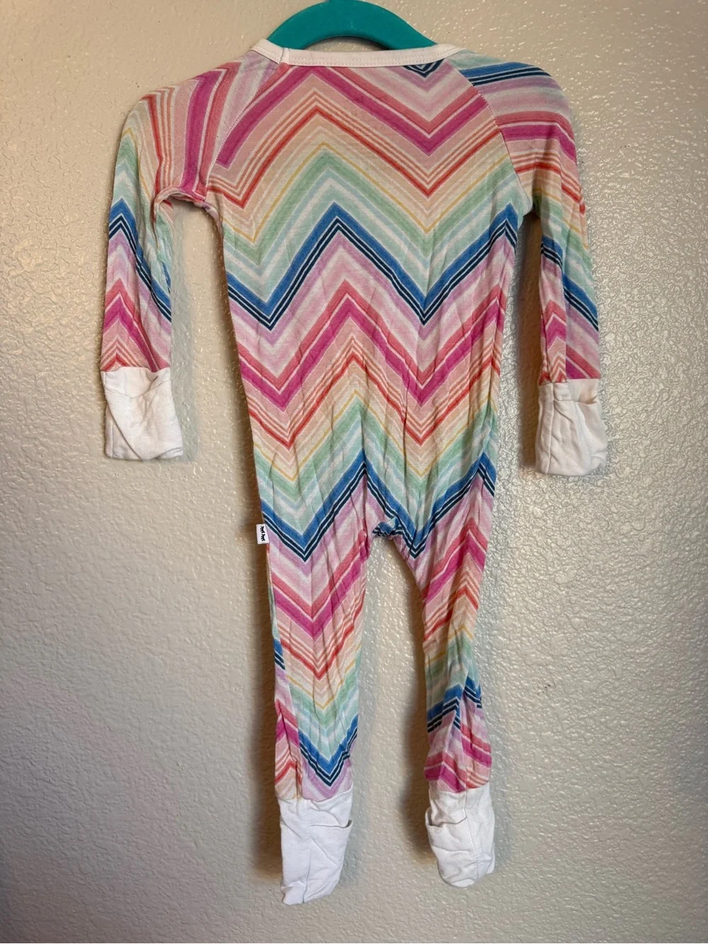 Little Sleepies Rainbow Chevron Footed One-Piece - Pink, Blue, Green, Yellow